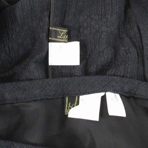 Leilian セットアップ ジャガード 総柄 リネン混 ノーカラージャケット ロングスカート 紺 ネイビー 13 XL位