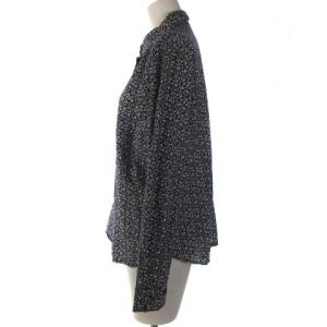 agnes b. シャツ ブラウス 長袖 小花柄 40 ネイビー 紺