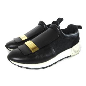 Sergio Rossi Sr1 Running スニーカー レザー イタリア製 ゴールド金具 36 ブラック ホワイト