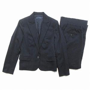 スーツ セットアップ 上下 ストライプ ジャケット テーラード パンツ ワイド ウール ビジネス 紺 ネイビー 3f