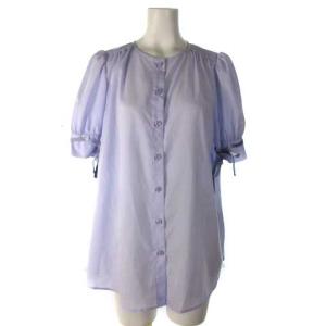 美品 23SS パウダリーローンチュニックブラウス 5分袖 リボン 55M18-143-30 ラベンダー 38