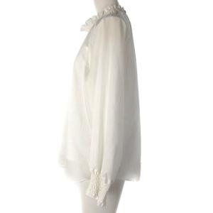 BLUE LABEL CRESTBRIDGE 23AW ナチュラルソフトスパンローンシャーリングブラウス カットソー フリル 長袖 白 ホワイト 38 55M02-226-02