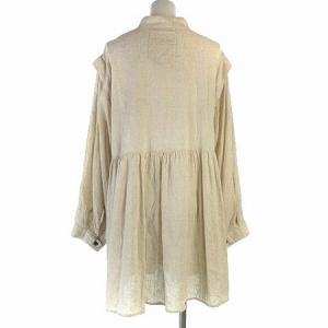 FREAK'S STORE チュニック シャツ 長袖 ギャザー リネン混 麻混 バンドカラー 比翼 生成り ベージュ系 F