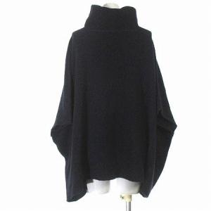 JURGEN LEHL ニット ポンチョ ケープ ハイネック 七分袖 ウール 紺 ネイビー M
