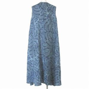 JURGEN LEHL ババグーリ ワンピース ロング マキシ丈 ノースリーブ リネン100％ 総柄 アシメ ブルー M