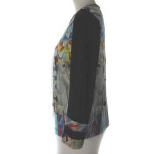 LEONARD SPORT カットソー 7分袖 フェザー柄 ブラック ブルー 40