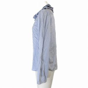 MARGARET HOWELL シャツ ブラウス 長袖 ストライプ シルク フリル襟 比翼 青 ブルー 1