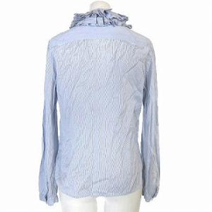 MARGARET HOWELL シャツ ブラウス 長袖 ストライプ シルク フリル襟 比翼 青 ブルー 1