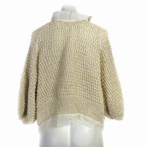 sacai カーディガン ニット 透かし編み 七分袖 ラメ フリル シルク使い ボタンレス ベージュ 5 RF