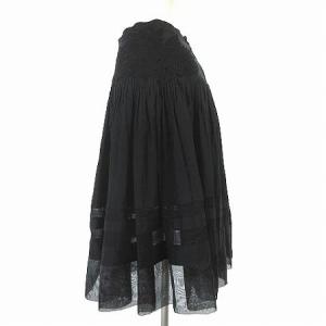 Ermanno Scervino スカート ロング ミモレ丈 花柄刺繍 シフォン切替 ピンタック 黒 ブラック I40 RF