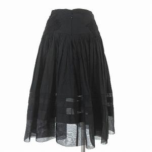 Ermanno Scervino スカート ロング ミモレ丈 花柄刺繍 シフォン切替 ピンタック 黒 ブラック I40 RF