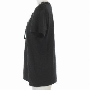 LANVIN カットソー 半袖 レース切替 アシメ リボン 黒 ブラック RF