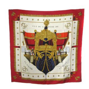 カレ90 VUE DU CARROSSE DE LA GALERE LA REALE クイーンの戴冠式 スカーフ 大判 シルク100％