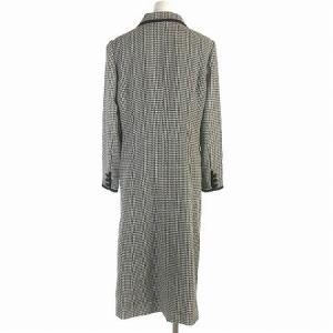 Leilian コート ダブル ニット ハウンドトゥース柄 丸襟 ウール 薄手 黒 ブラック 9