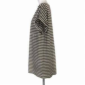 Leilian Tシャツ カットソー ボーダー 半袖 フレンチスリーブ 楽譜 音符 ビジュー 大きいサイズ 茶 ブラウン 13+