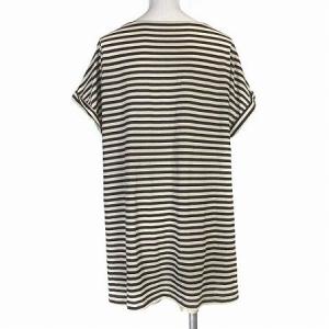 Leilian Tシャツ カットソー ボーダー 半袖 フレンチスリーブ 楽譜 音符 ビジュー 大きいサイズ 茶 ブラウン 13+