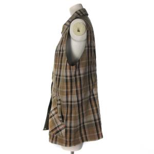 Leilian リバーシブル ベスト チェック ロング丈 ブラウン 茶 13プラス 大きいサイズ