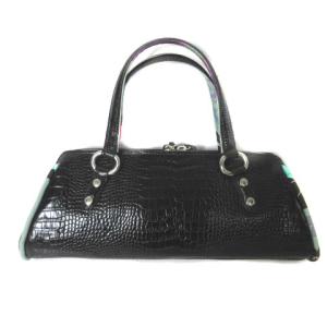 LEONARD ハンドバッグ クロコダイル型押し レザー タッセル ブラック 黒
