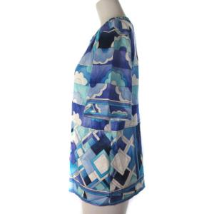 LEONARD ファッション FASHION 半袖 カットソー ブルー 花柄 シェブロン ブルー 青 LL