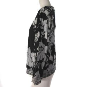 LEONARD ファッション FASHION カットソー レース 花柄 プリント 長袖 黒 ブラック LL
