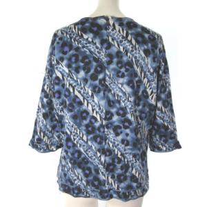 LEONARD SPORT カットソー レオパード ヒョウ柄 7分袖 ブルー 青 42