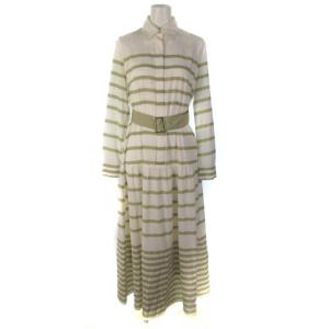 22SS ボーダー シャツ ロングワンピース シフォン ウエストマーク カーキ 36