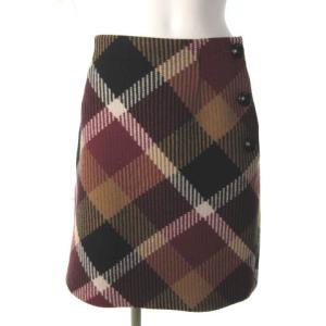23AW クレストブリッジチェックロービングツイード台形スカート ウール スカート 38 ボルドー 38 55S14-290-17