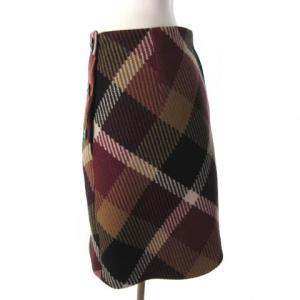 BLUE LABEL CRESTBRIDGE 23AW クレストブリッジチェックロービングツイード台形スカート ウール スカート 38 ボルドー 38 55S14-290-17