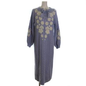 0120433108 20AW 刺繍ケーブルニットワンピース 花柄 エンブロイダリー 紫 パープル 36