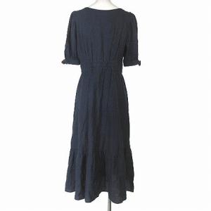 BLUE LABEL CRESTBRIDGE 20SS シャツワンピース ロング 半袖 チェック使い リネン混 麻混 55J30-330-29 紺 ネイビー 38