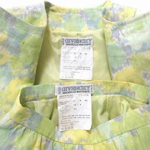 GIVENCHY NOUVELLE BOUTIQUE スーツ セットアップ 花柄 総柄 ノーカラージャケット ひざ丈スカート リネン 麻 黄色系