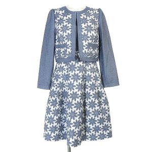 セットアップ ワンピース スーツ ジャケット 花柄 青 ブルー 38