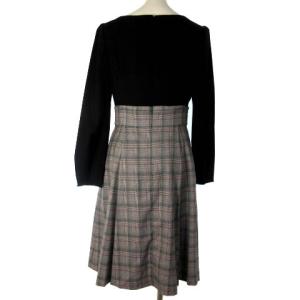 TOCCA ワンピース 膝丈 ドッキング グレンチェック 長袖 ブラック グレー 2