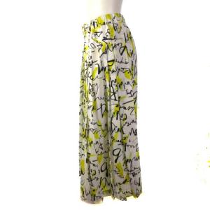 Diagram 22AW ロングスカート プリーツ シフォン ロゴ フレア ビット ゴールド金具 36 ホワイト イエロー ブラック