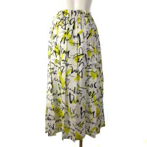 Diagram 22AW ロングスカート プリーツ シフォン ロゴ フレア ビット ゴールド金具 36 ホワイト イエロー ブラック