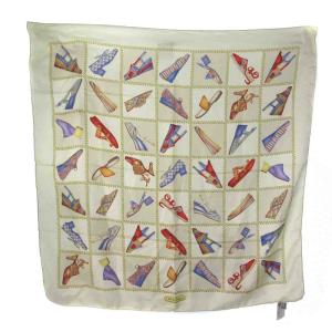 スカーフ 大判 シルク100 シューズ柄 アイボリー