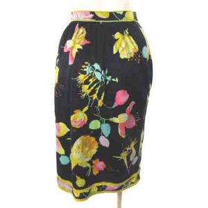 LEONARD 美品 FASHION ファッション ひざ丈 スカート 花柄 フレア ネイビー 紺 42