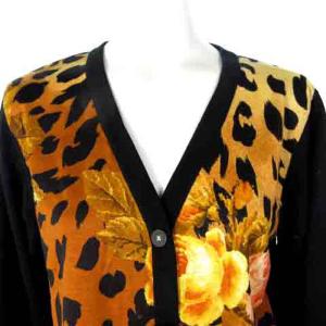 LEONARD FASHION ファッション カーディガン レオパード ヒョウ柄 花柄 長袖 ブラック M