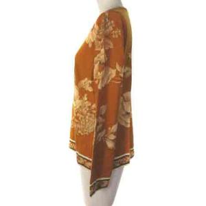 LEONARD 美品 FASHION ファッション カットソー ウール シルク 長袖 花柄 オレンジ L