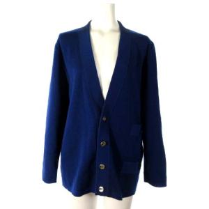 カーディガン ウール 長袖 ブルー 青 S