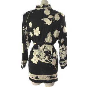 LEONARD FASHION カットソー 花柄 ベルト ハイネック シルク混 L ブラック