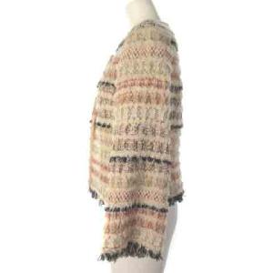 René ツイードジャケット ノーカラージャケット フリンジ ピンク 34