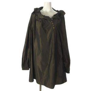 カットソー シフォン 長袖 ラウンド ボリュームカラー ブラウン 茶 38