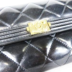 CHANEL ボーイシャネル マトラッセ 2つ折り フラップ 長財布 パテントレザー ブラック