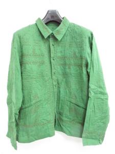 イッセイミヤケ シャツ 長袖 刺繍 総柄 コットン グリーン 3