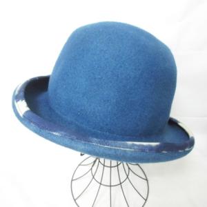 ボーラー ハット 帽子 ウール インディゴ 染 デニム 藍染 ブリーチ 青