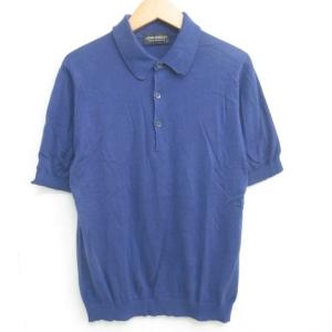 ニットポロシャツ カットソー コットン 半袖 青 ブルー 系 S