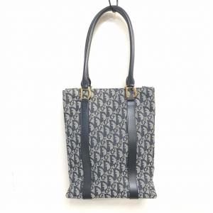 Christian Dior トロッター柄トートバッグ キャンバス レザー ネイビー グレー