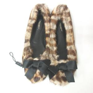 DOLCE&GABBANA ファー フラット パンプス リボン レオパード ヒョウ柄