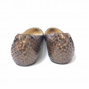 Christian Louboutin パイソン スタッズ フラットパンプス 茶 ブラウン ゴールド 38 約24cm